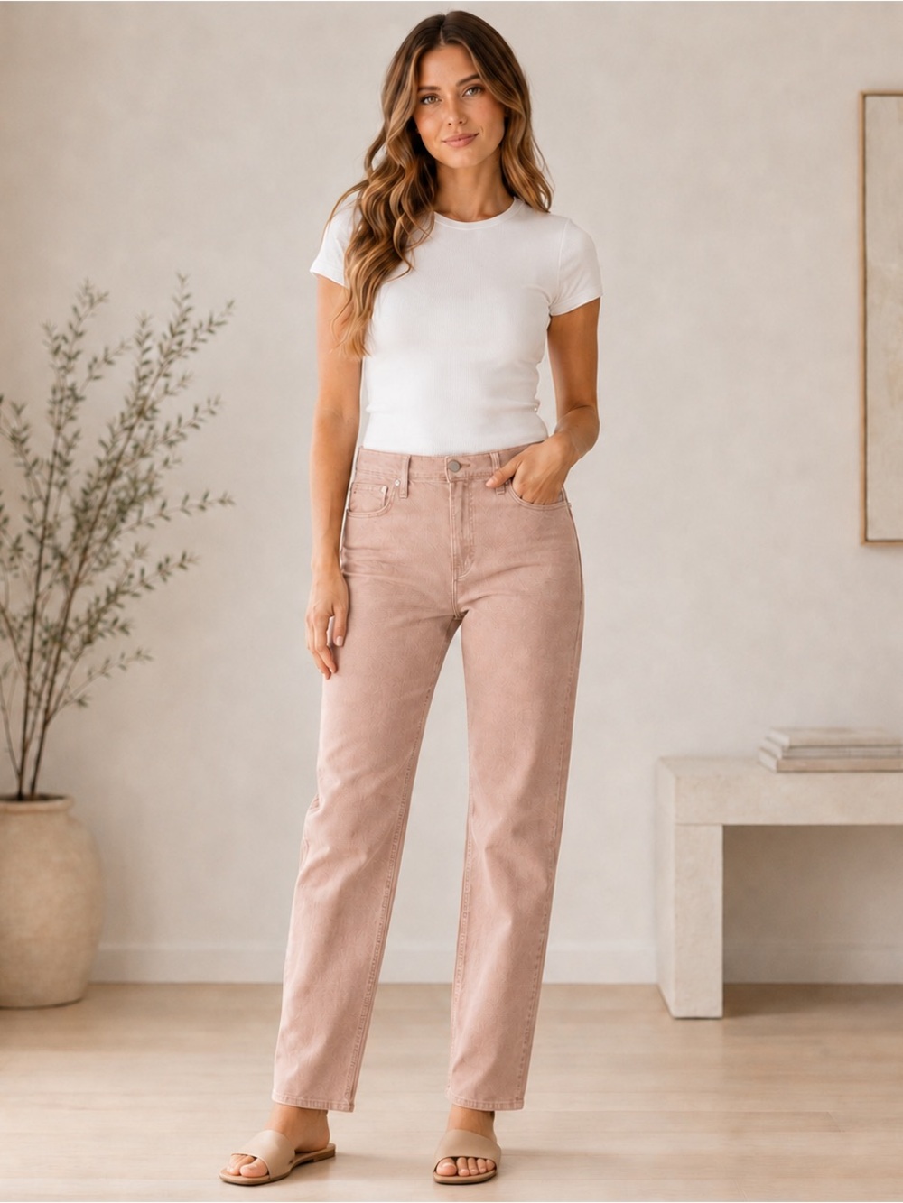 Scotch & Soda Amsterdam Dusty Pink Straight Leg Jeans Size 12 Stretch Denim